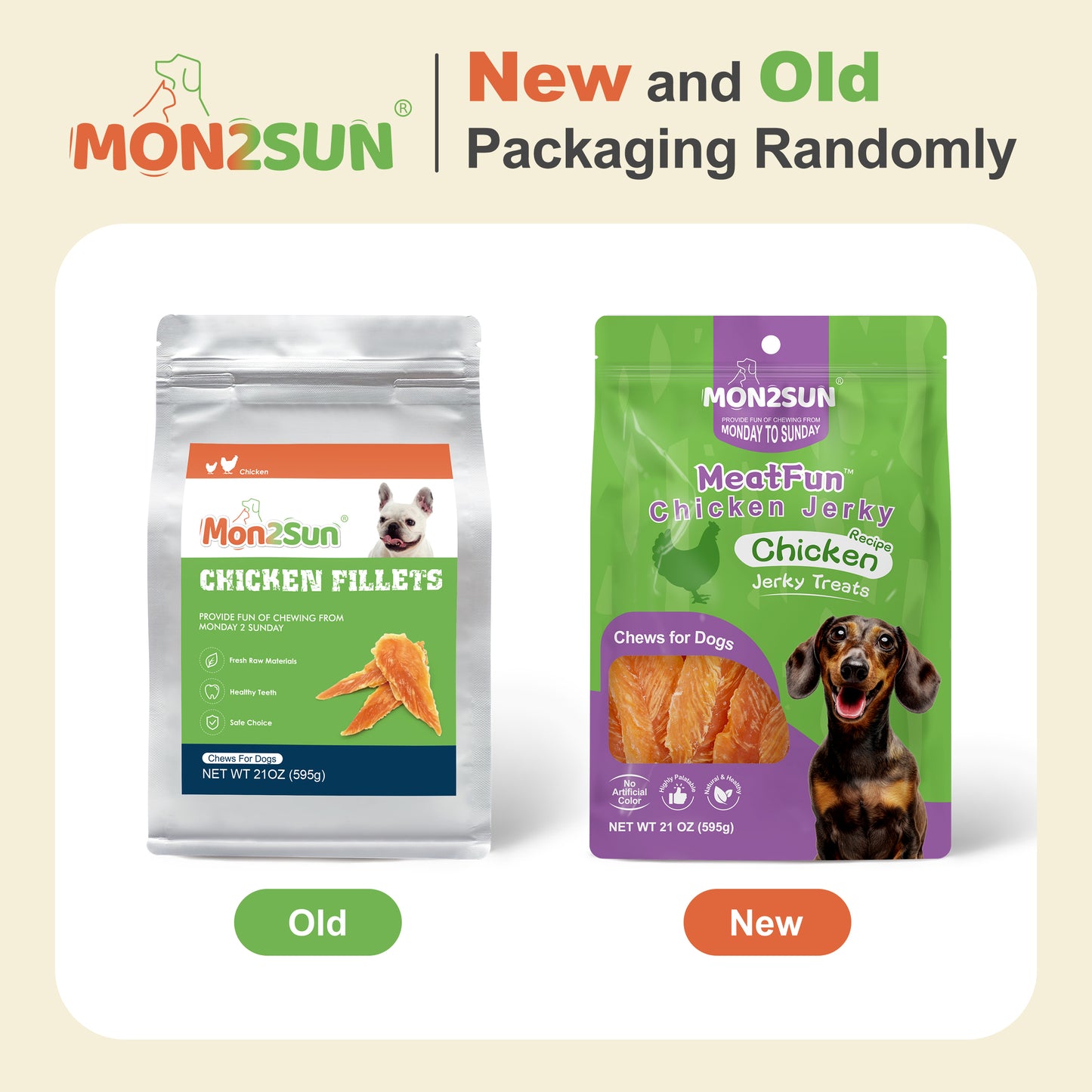 Chicken Jerky Dog Treats Made with Chicken Breast, High Protein & Grain Free, Training Treats for Small to Large Dogs - MON2SUN