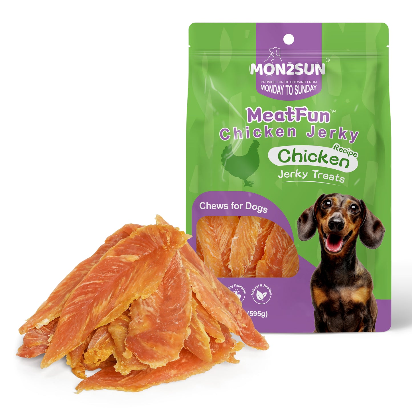 Chicken Jerky Dog Treats Made with Chicken Breast, High Protein & Grain Free, Training Treats for Small to Large Dogs - MON2SUN