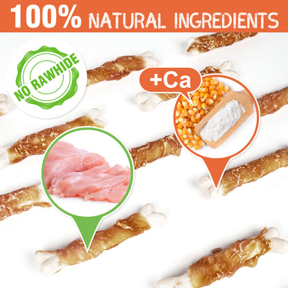 Dog Treats, Chicken Wrapped Calcium Bones without Rawhide, 4 Inch Training Treats for Teeth Cleaning and Fresh Breath, Chews for Puppy and Small Dogs (10 Ounce - Pack of 1) - MON2SUN