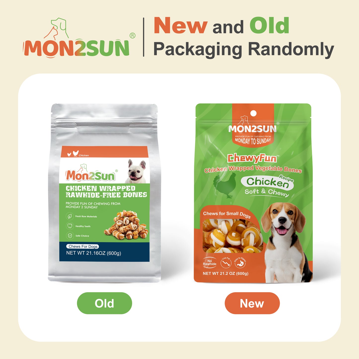 2.5" Rawhide Free Dog Treats with Mixed Vegetables, Chicken Wrapped Mini Knot Bones for Small Dogs, Healthy Snacks for Balanced Nutrition - MON2SUN