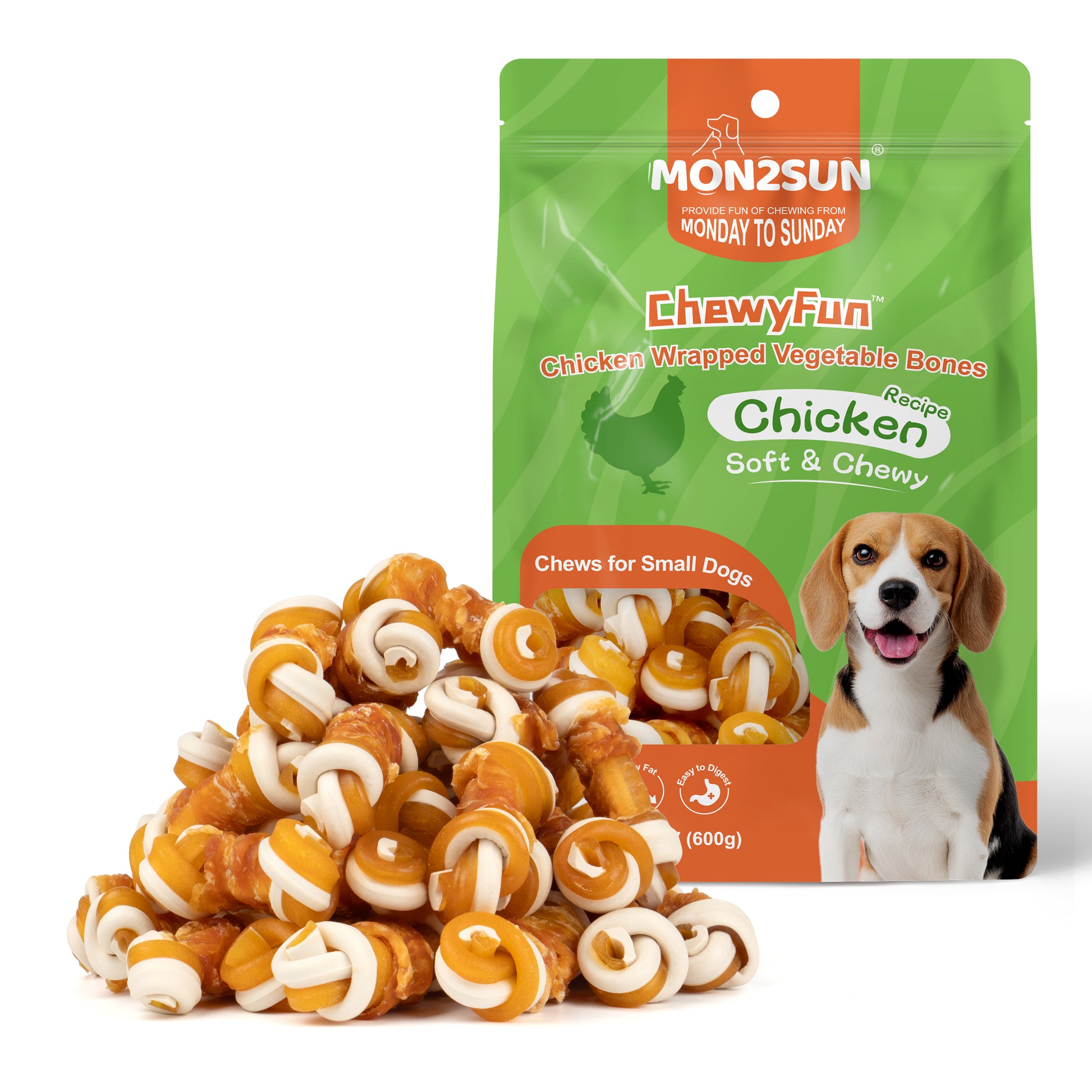 2.5" Rawhide Free Dog Treats with Mixed Vegetables, Chicken Wrapped Mini Knot Bones for Small Dogs, Healthy Snacks for Balanced Nutrition - MON2SUN