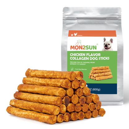 Chicken Collagen Sticks for Dogs, 5 Inch Teeth Cleaning Collagen Chews for Medium Dogs (Chicken Flavored), Healthy Snacks - MON2SUN