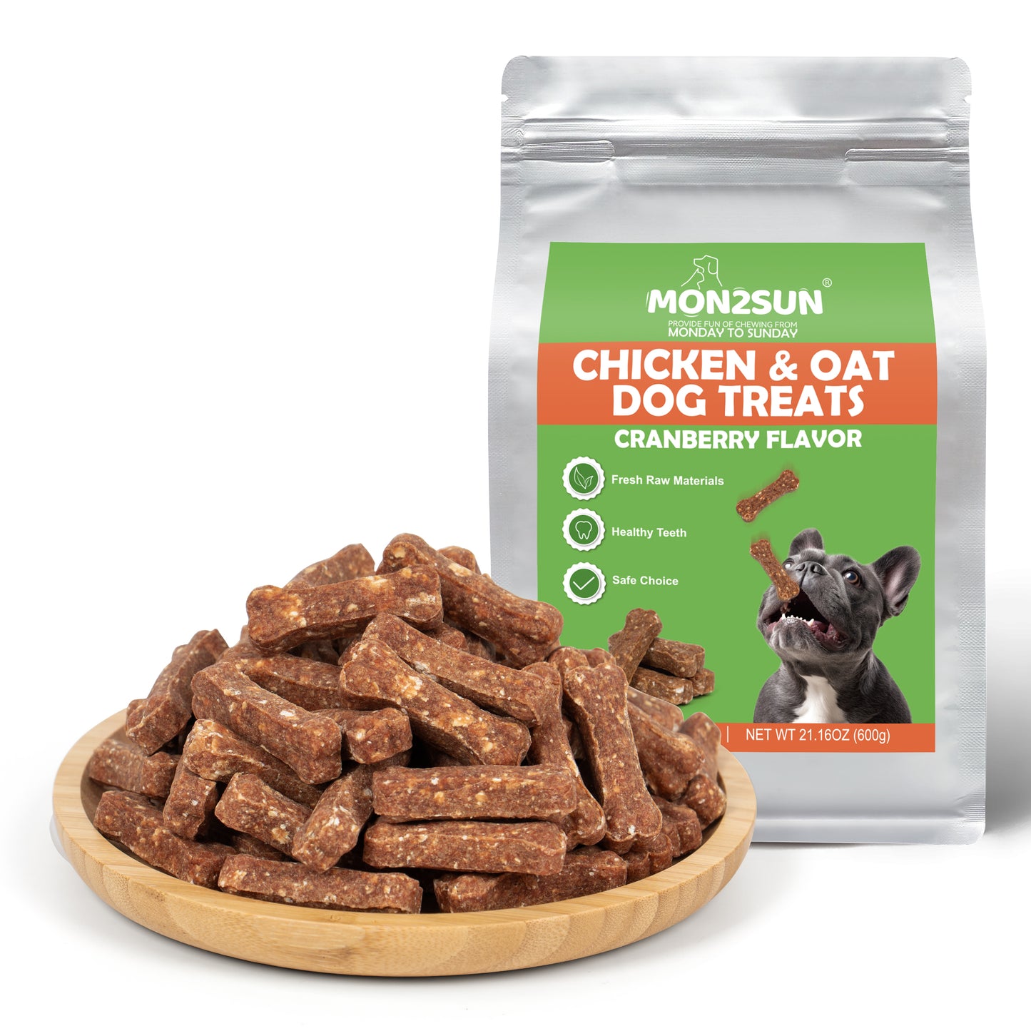 MON2SUN Dog Treats 2 Inch Chicken & Oat Dog Treats with Cranberry Powder, Crunchy Biscuits for Small Dogs, Training Rewards - MON2SUN