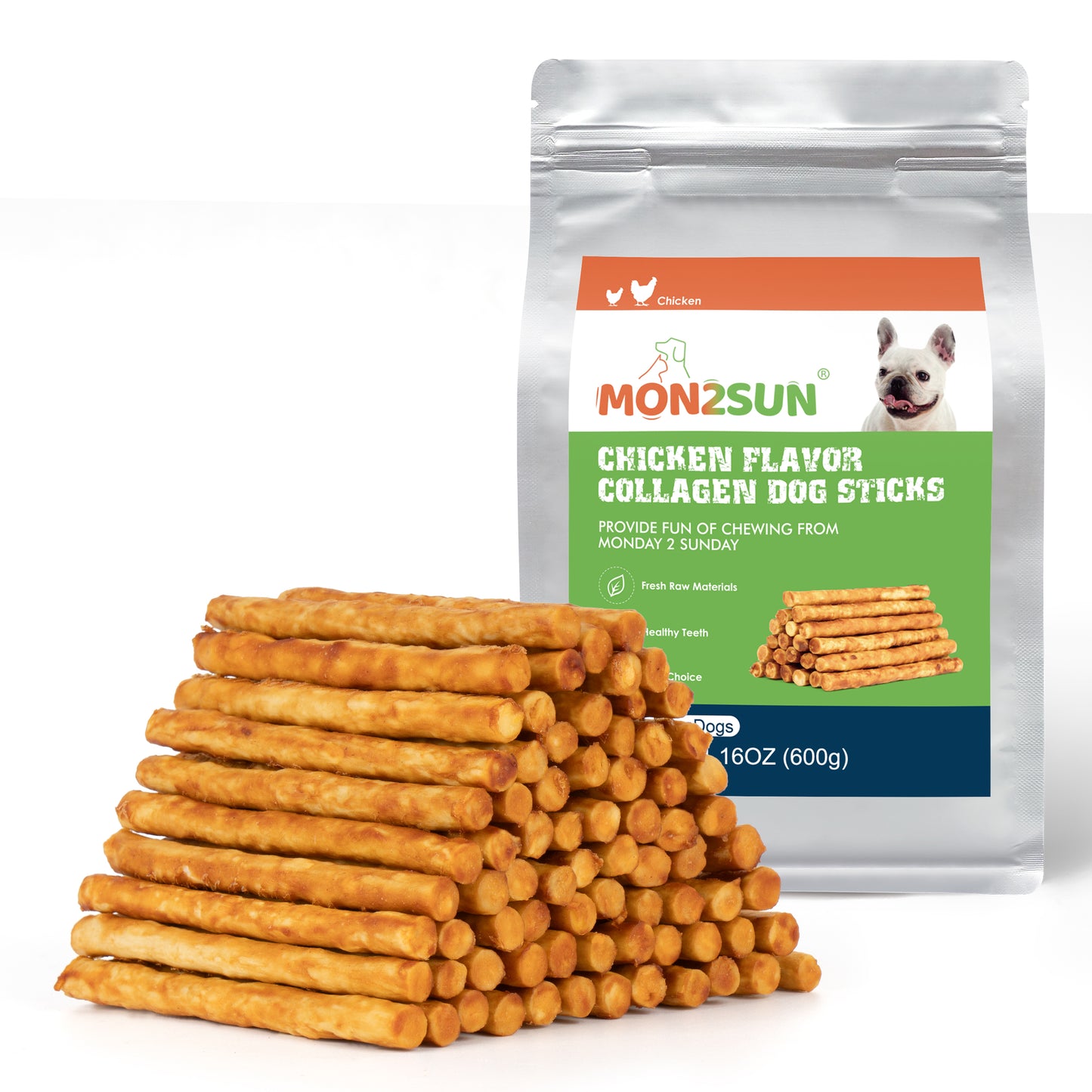 Chicken Collagen Sticks for Dogs, 5 Inch Teeth Cleaning Collagen Chews for Small Dogs (Chicken Flavored), Healthy Snacks - MON2SUN