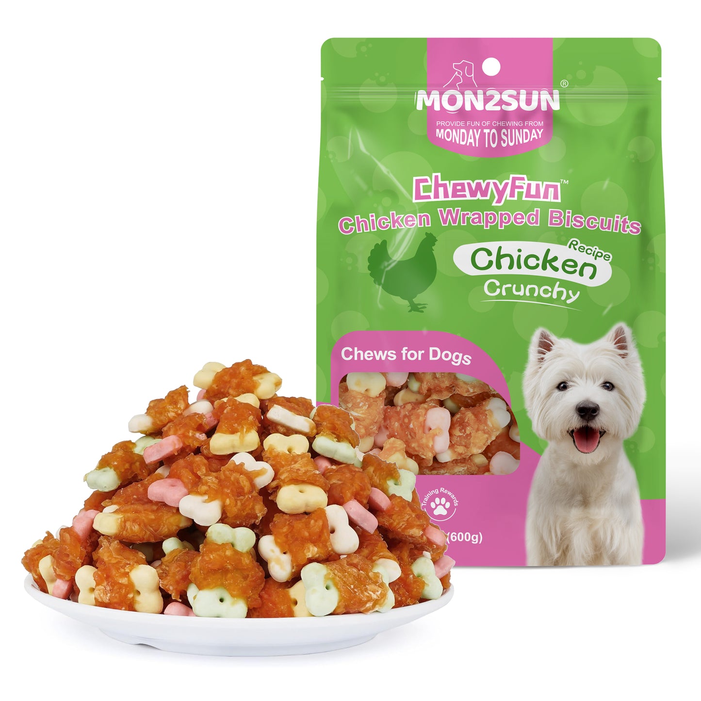 Dog Treats, Mini Chicken Wrapped Biscuits with Added Vitamins, Healthy Training Snacks for Small Medium and Large Dogs - MON2SUN