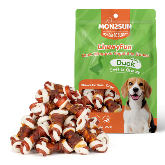 2.5" Rawhide Free Dog Treats with Mixed Vegetables, Duck Wrapped Mini Knot Bones for Small Dogs, Healthy Snacks for Balanced Nutrition - MON2SUN