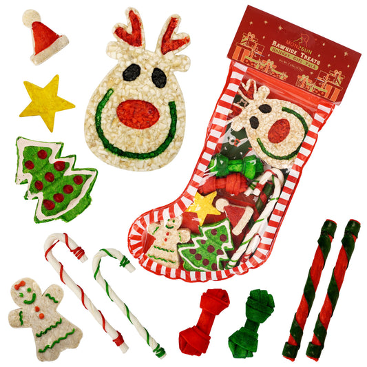 MON2SUN Christmas Dog Rawhide Stocking for Small Dogs Holiday（11 Counts)