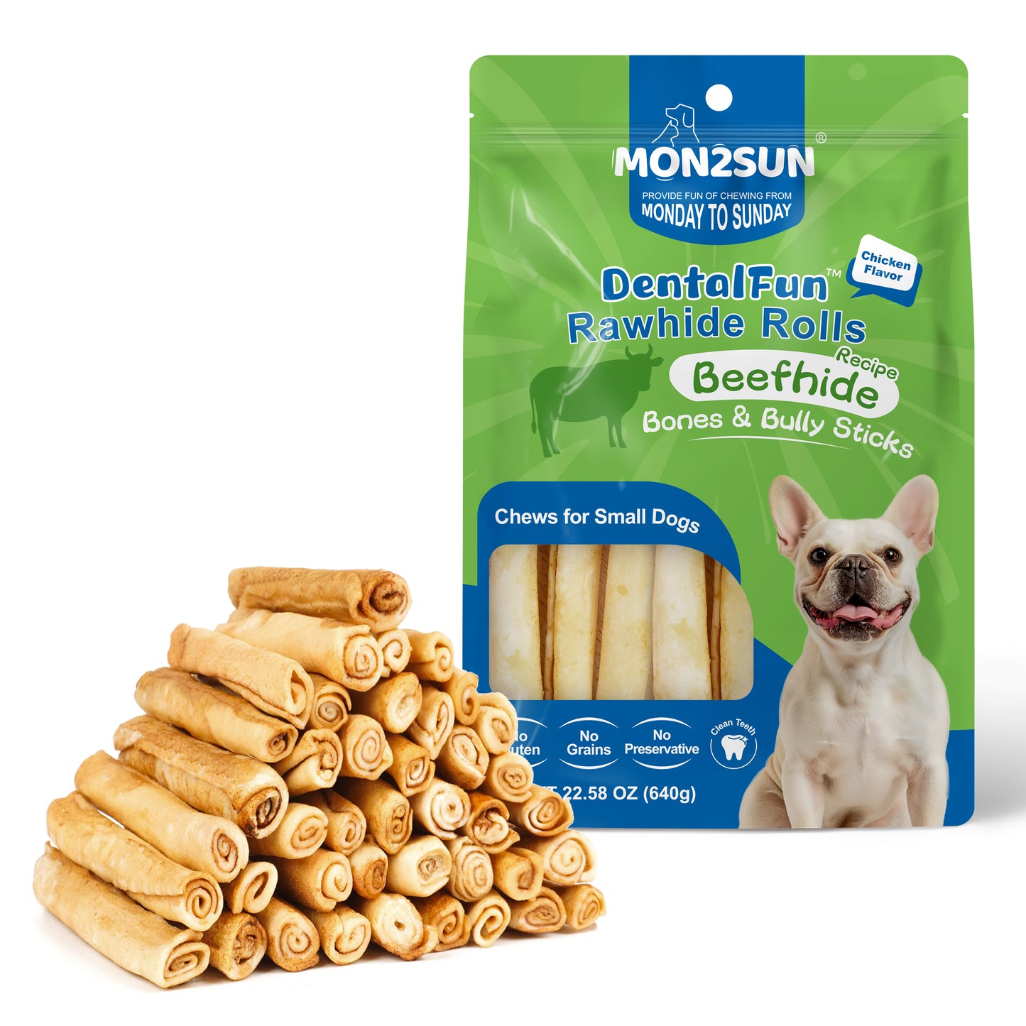 Dog Rawhide Rolls Twist Sticks 6.5 Inch Chew Treats Chicken Flavor 60 Count for Puppy and Small Dogs - MON2SUN