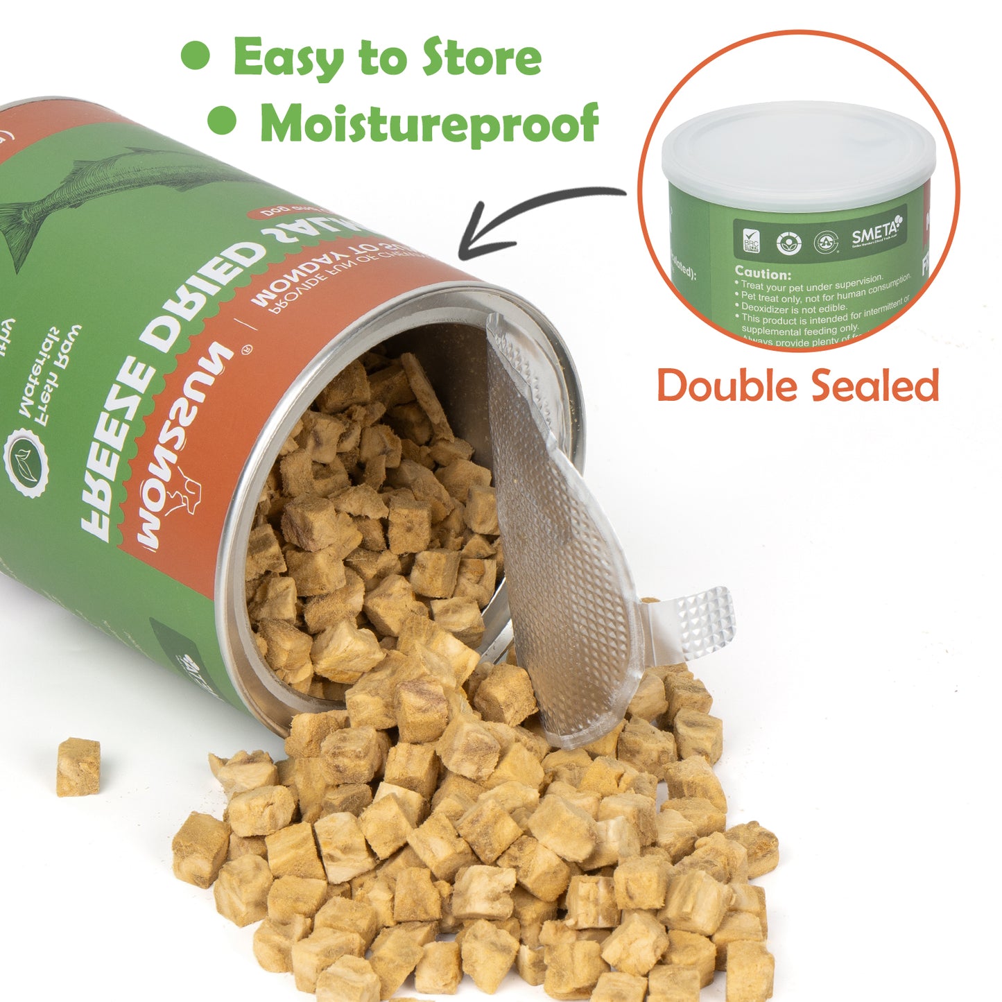 MON2SUN Freeze Dried Salmon Cat and Dog Treats, Single Ingredient Natural and Healthy Dog Snacks, High Protein Training Treats & Food Topper - MON2SUN