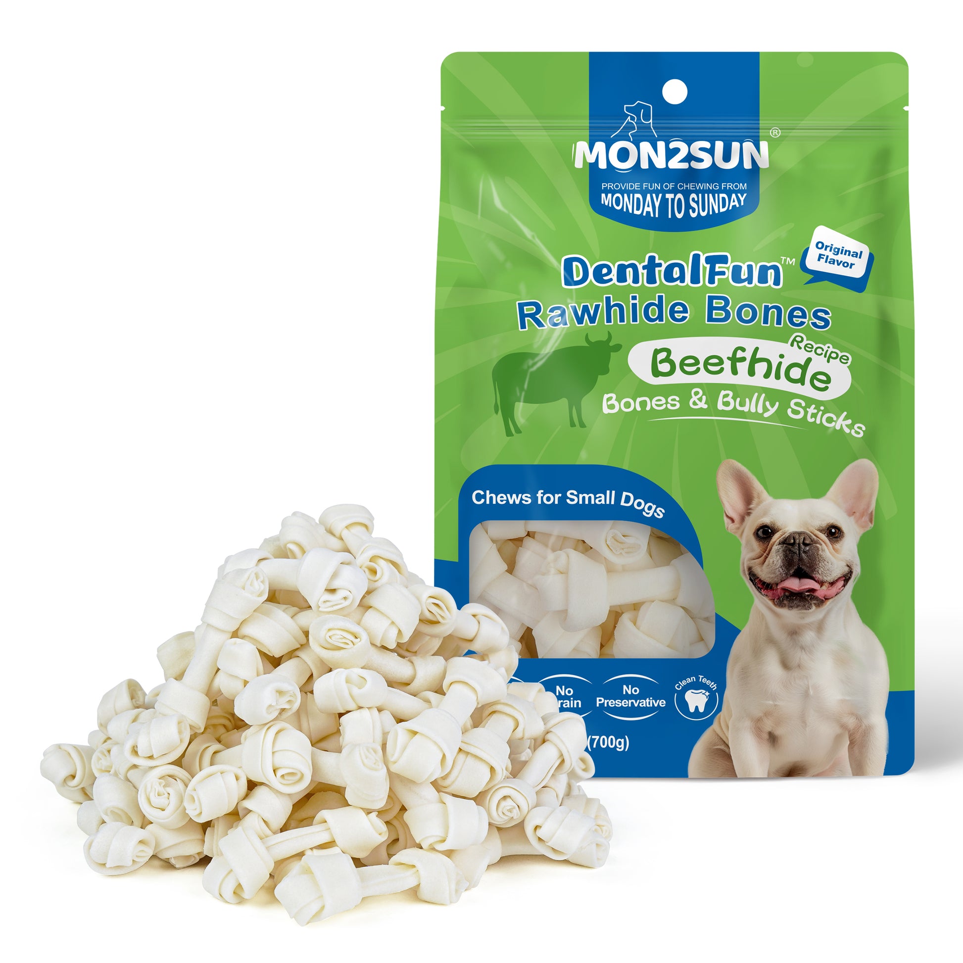 Dog Rawhide Knot Bones Mini Bones Rawhide Chews Natural 2.5 Inch 60 Count for Puppy and Small Dogs - MON2SUN