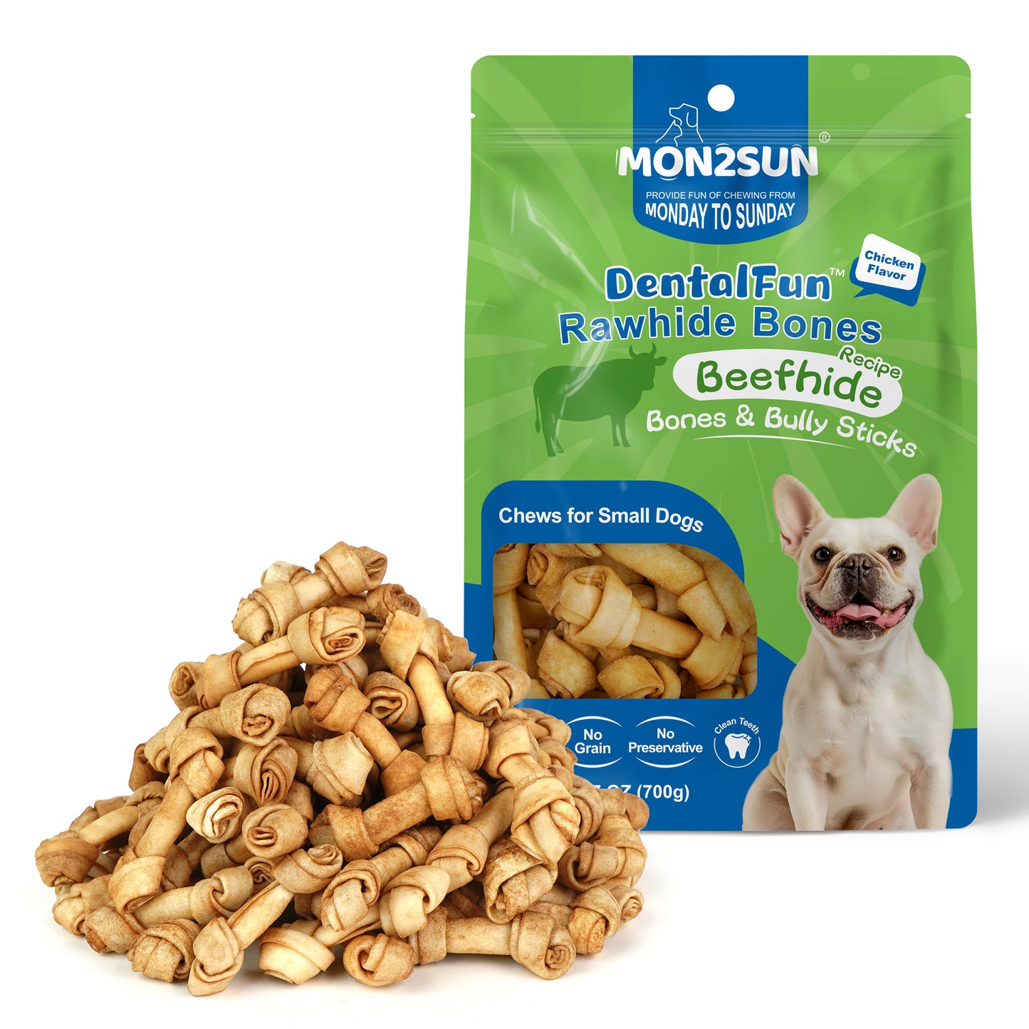 Dog Rawhide Knot Bones Small Rawhide Bones Mini Chews Chicken Flavour 2.5 Inch for Puppy and Small Dogs - MON2SUN