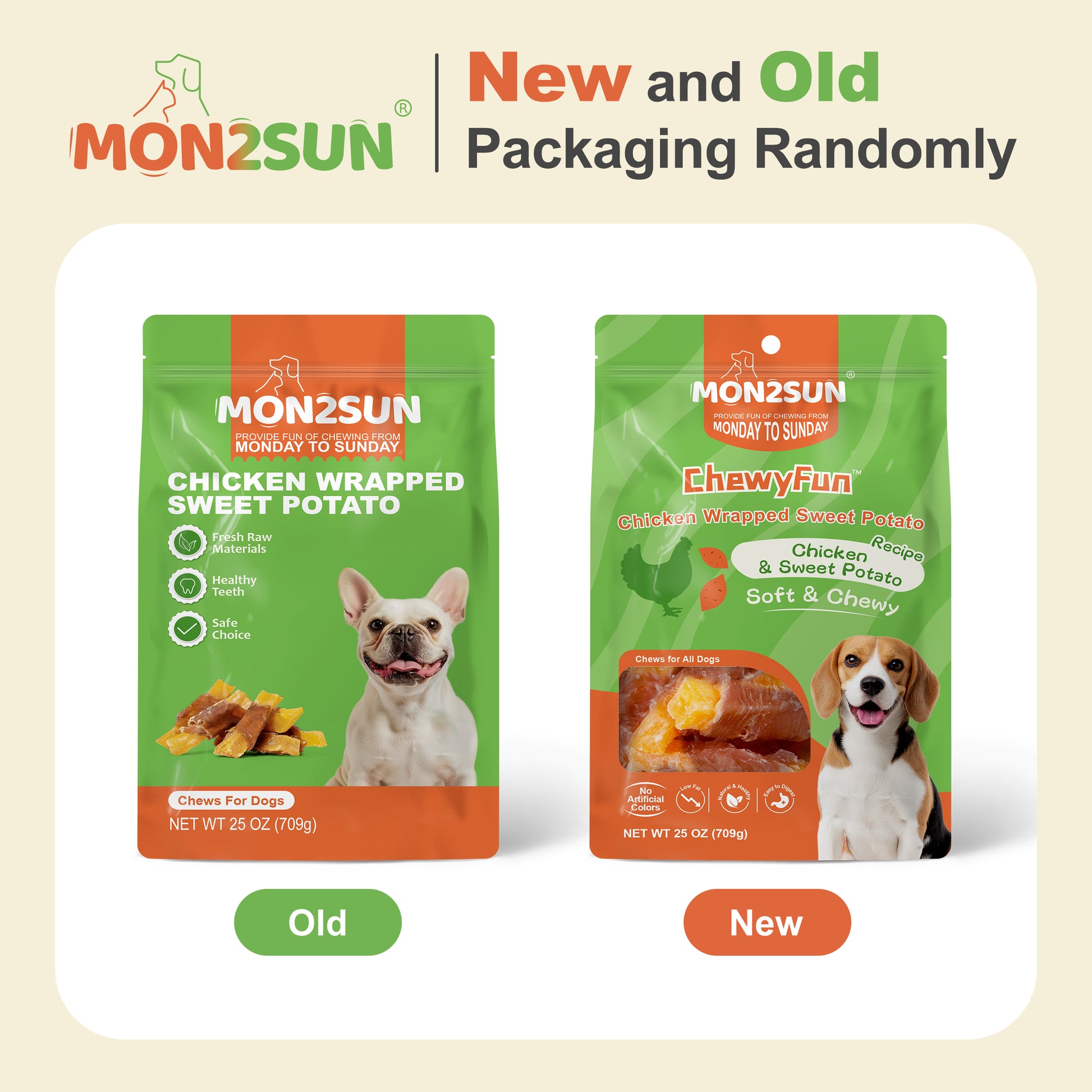 Dog Treats Rawhide Free Chicken Wrapped Sweet Potato Snacks, Gluten & Grain Free, Treats for Puppy and Small Dogs - MON2SUN