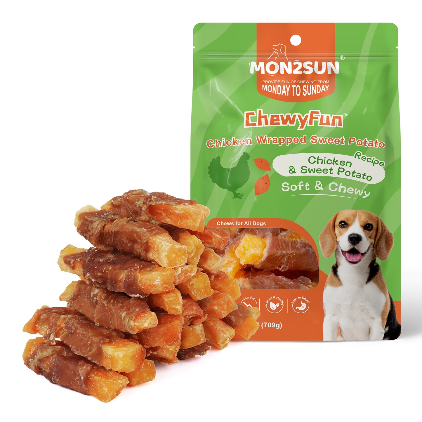 Dog Treats Rawhide Free Chicken Wrapped Sweet Potato Snacks, Gluten & Grain Free, Treats for Puppy and Small Dogs - MON2SUN