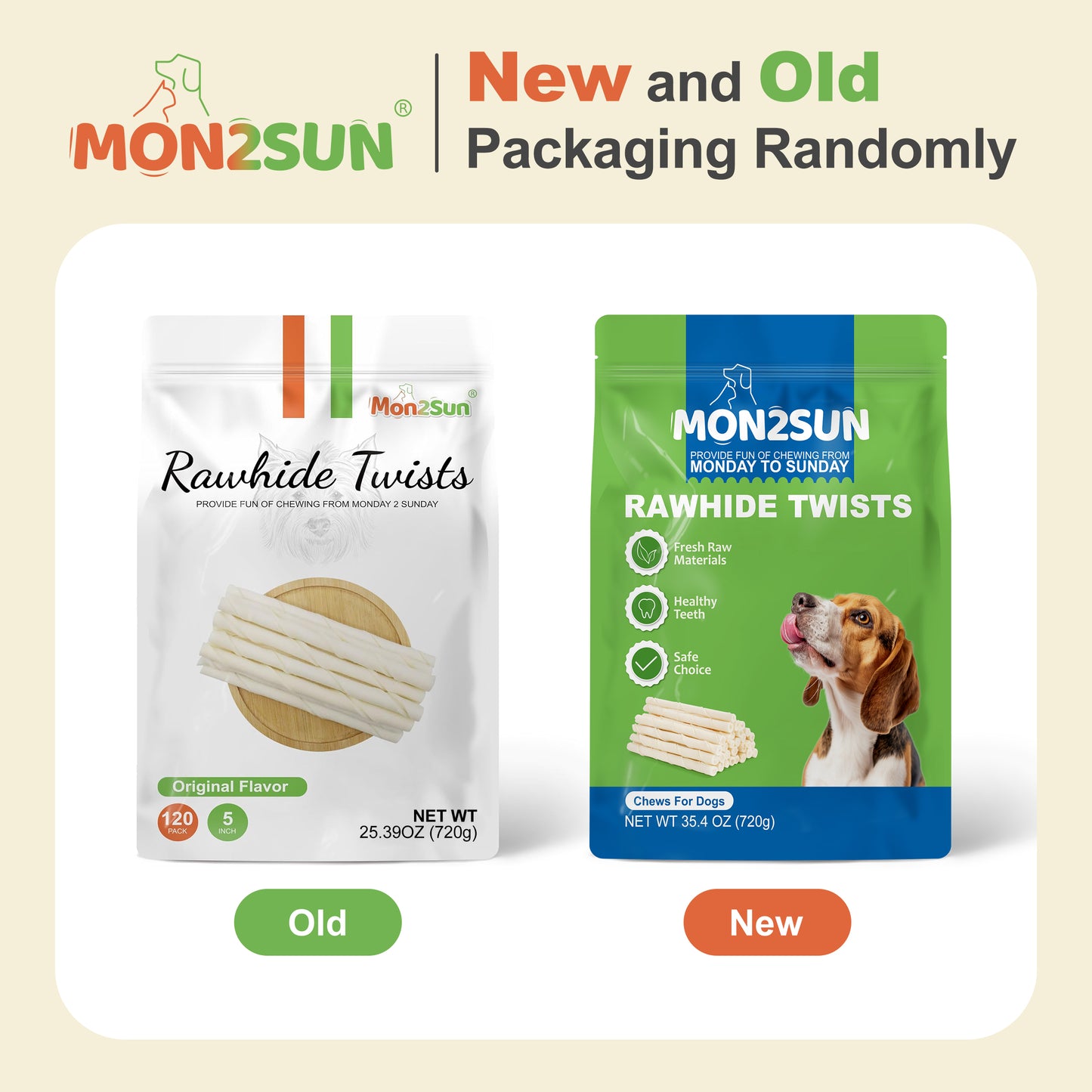 Dog Rawhide Twist Sticks Natural 5 Inch Thin Sticks Rawhide Chews Treats for Puppy and Small Dogs - MON2SUN