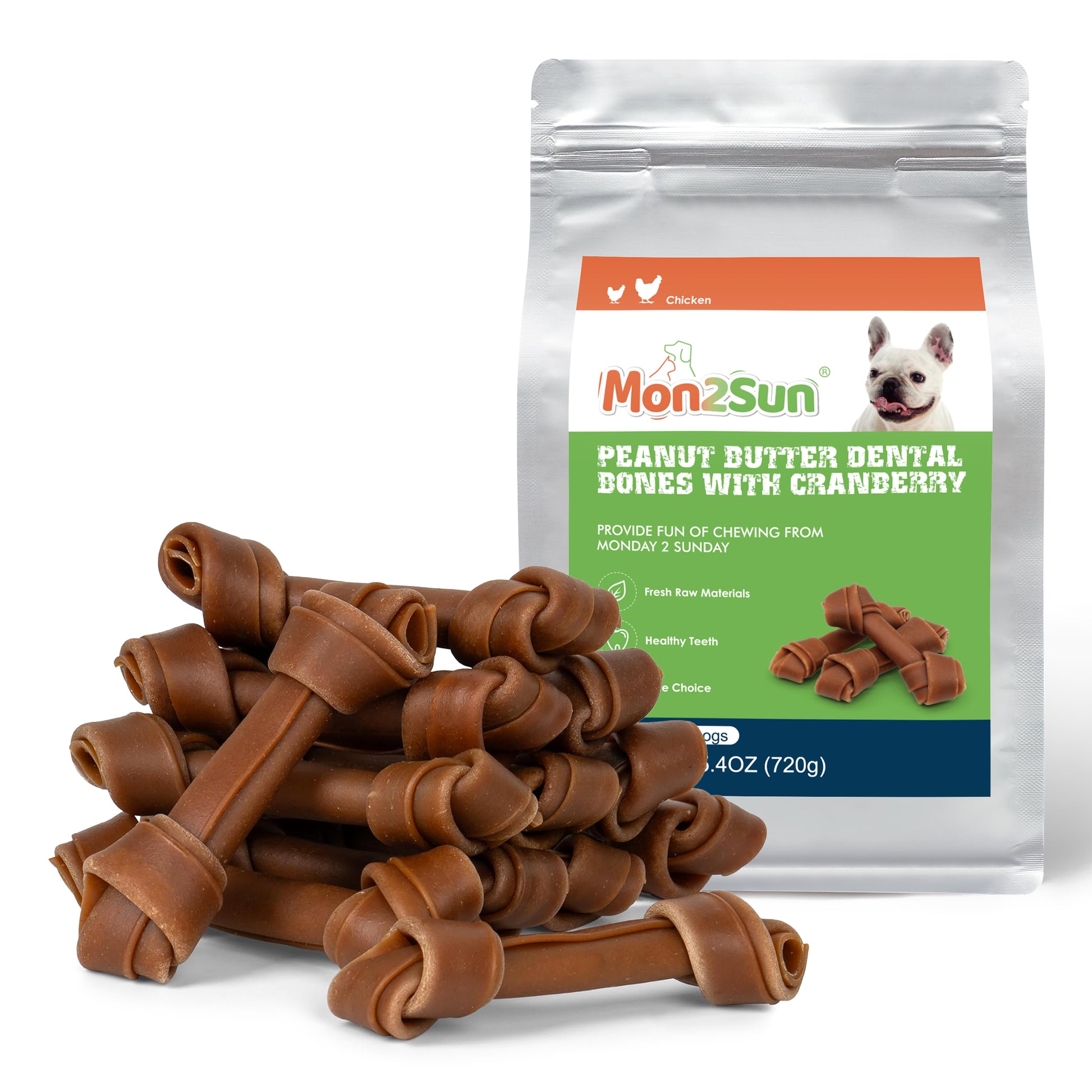 Rawhide Free Dog Treats, Peanut Butter Bones, 5 Inch 12 Count Chews for Small and Medium Dogs, Healthy Bones for Balanced Nutrition - MON2SUN