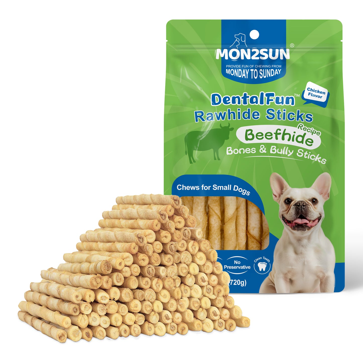 Dog Rawhide Twist Sticks Chicken Flavor 5 Inch Thin Sticks Rawhide Chews Treats for Puppy and Small Dogs - MON2SUN
