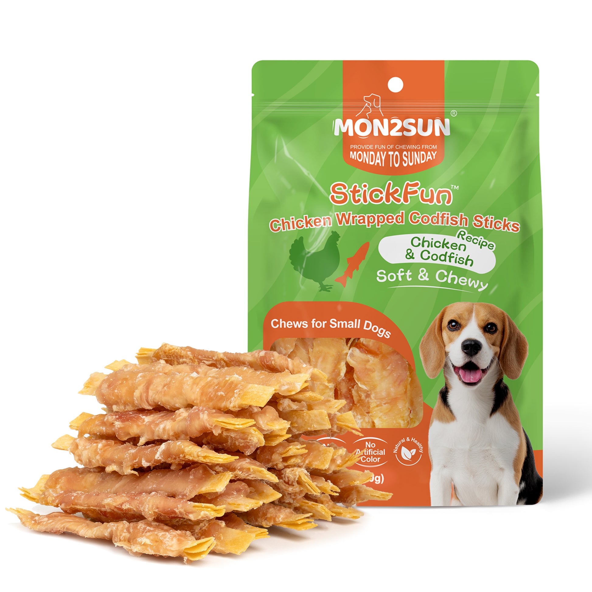 MON2SUN  Chicken Wrapped Cod Fillet Rawhide Free Small Dog Treats, 13 oz (36 Count) - MON2SUN