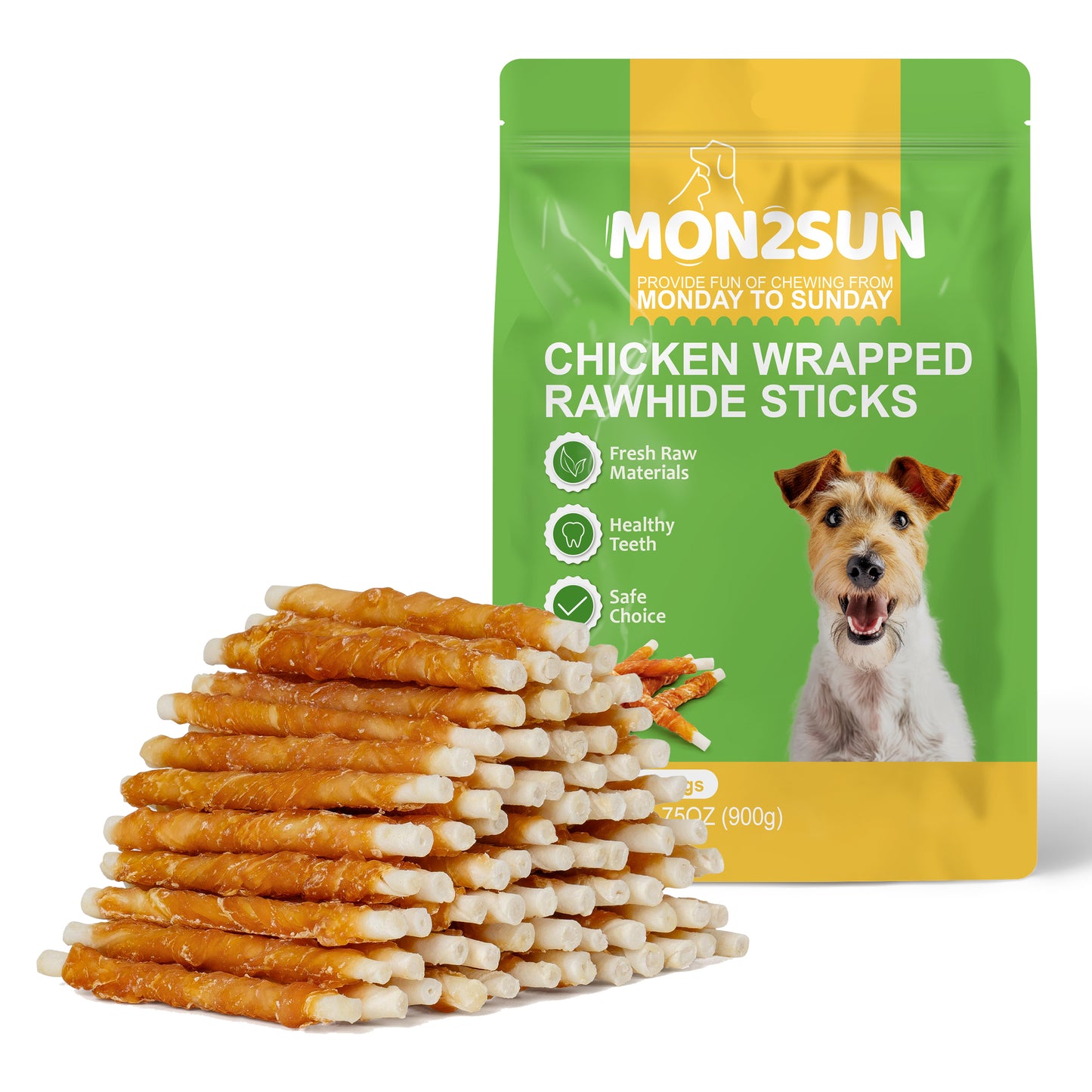 Dog Treats, Rawhide Twist Chicken Hide Sticks, Suitable for Puppy and Small Dogs, 5 Inch - MON2SUN