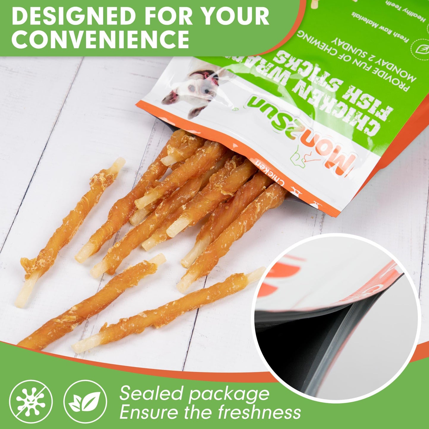 Small Dogs & Chicken Wrapped Cod Sticks Rawhide Free - MON2SUN