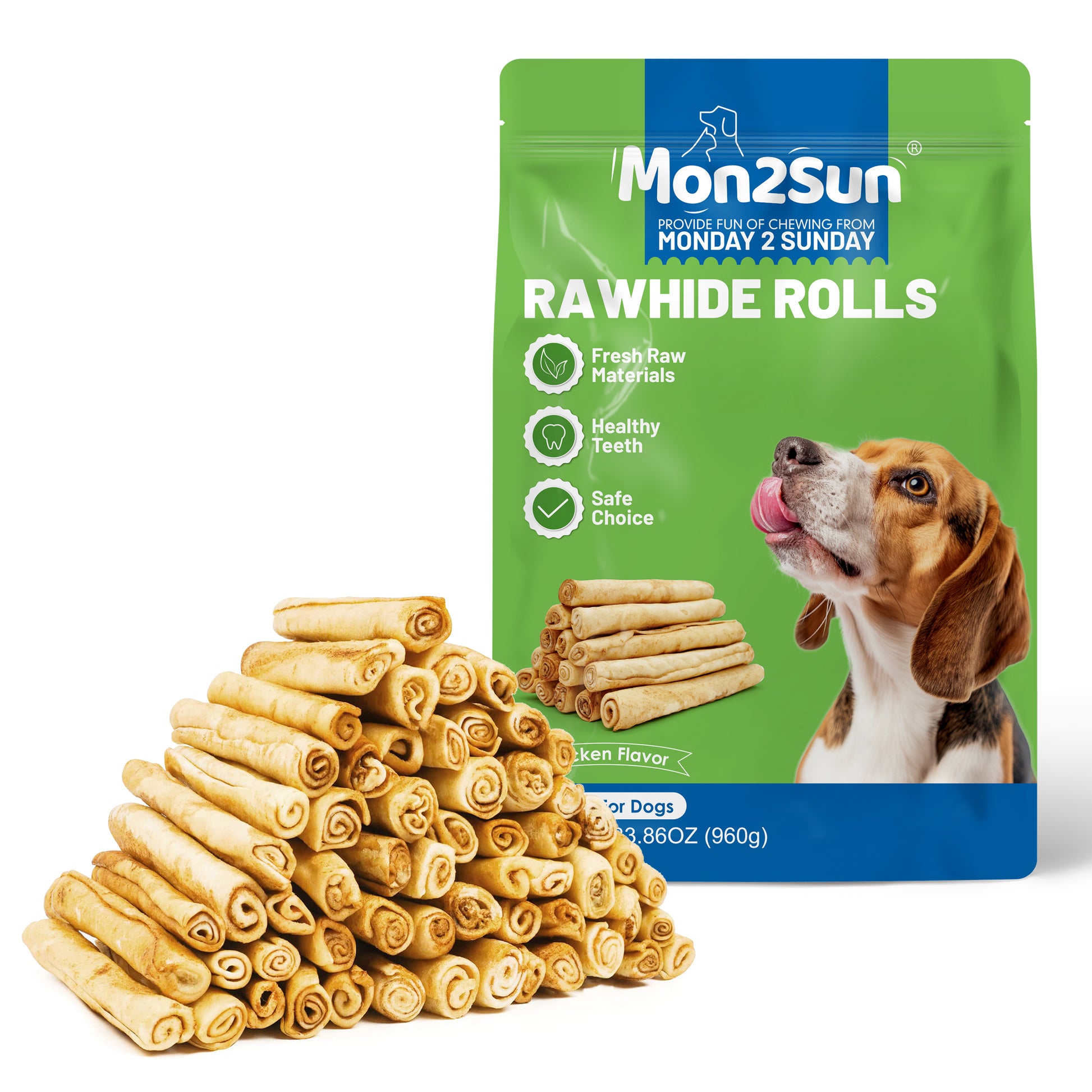 Dog Rawhide Rolls Twist Sticks 6.5 Inch Chew Treats Chicken Flavor 60 Count for Puppy and Small Dogs - MON2SUN