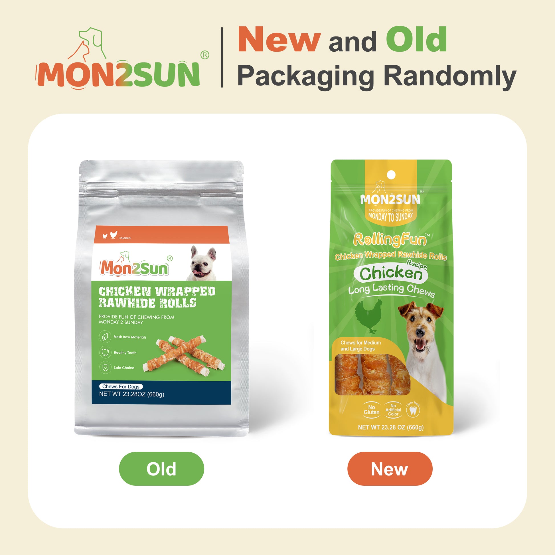 Dog Treats, 9 Inch Chicken Wrapped Rawhide Rolls Snacks, Teeth Cleaning and Long Lasting Chews for Medium and Large Dogs - MON2SUN