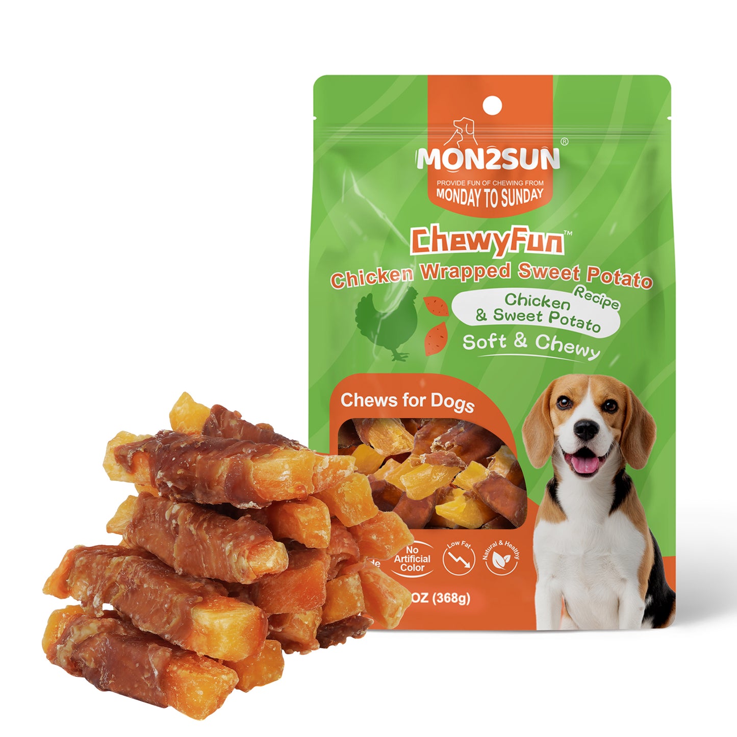 MON2SUN Chicken Wrapped Sweet Potato Rawhide Free Small Dog Treats, 13 oz - MON2SUN