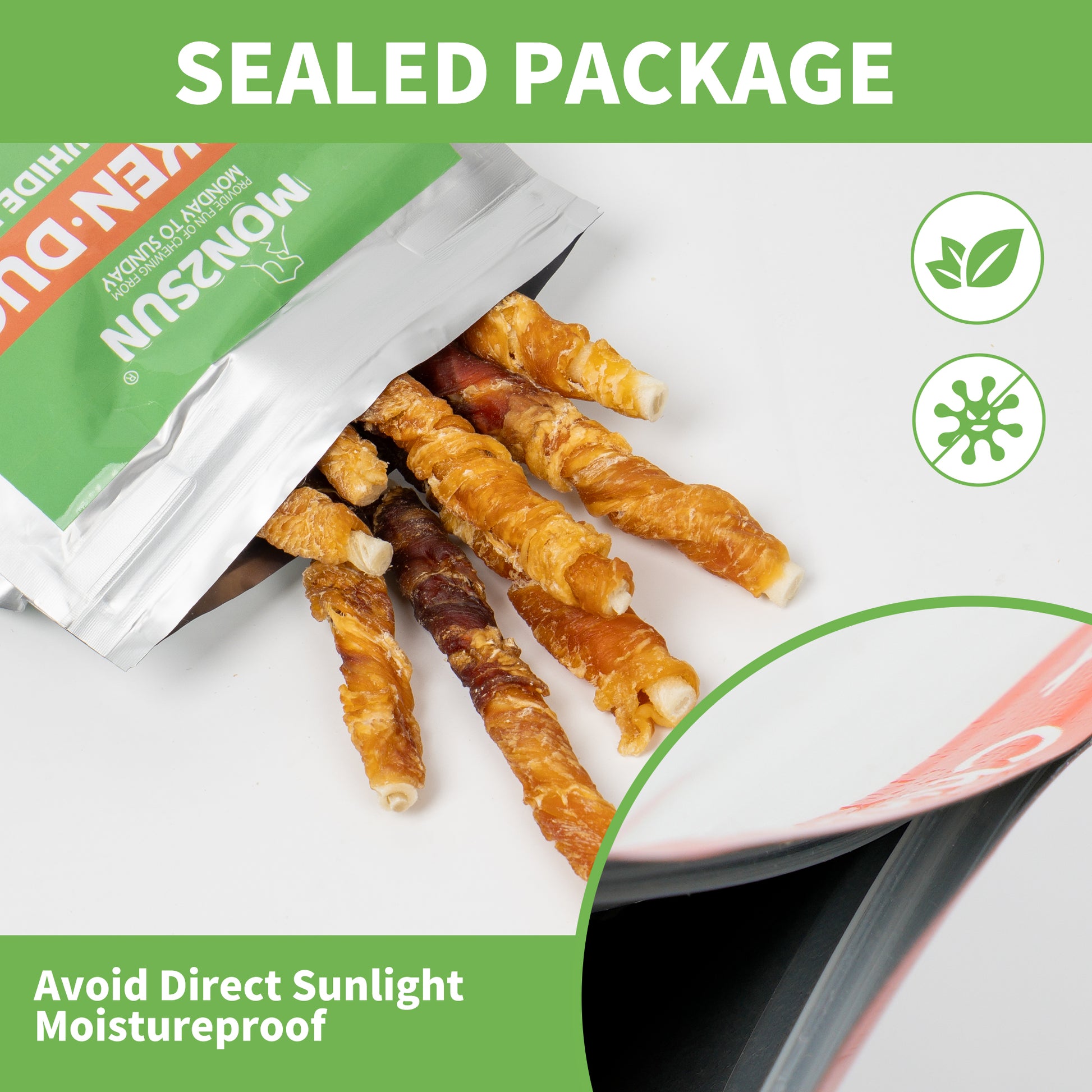 MON2SUN Dog Treats 5 Inch Double Flavor Chicken & Duck Wrapped Rawhide Sticks, Teeth Cleaning for Small Dogs - MON2SUN