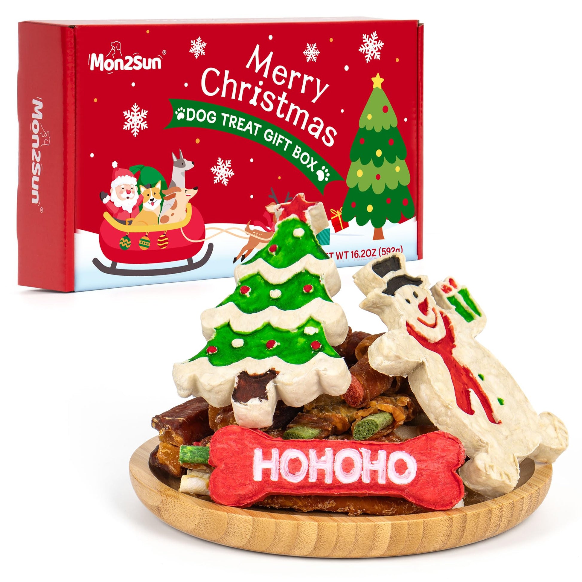 MON2SUN Christmas Dog Treats, Christmas Box Treats, Rawhide and Rawhide Free Chews for Small and Medium Dogs, 34 Count (Pack of 1) - MON2SUN