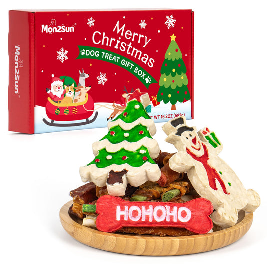 MON2SUN Christmas Dog Treats, Christmas Box Treats, Rawhide and Rawhide Free Chews for Small and Medium Dogs, 34 Count (Pack of 1) - MON2SUN
