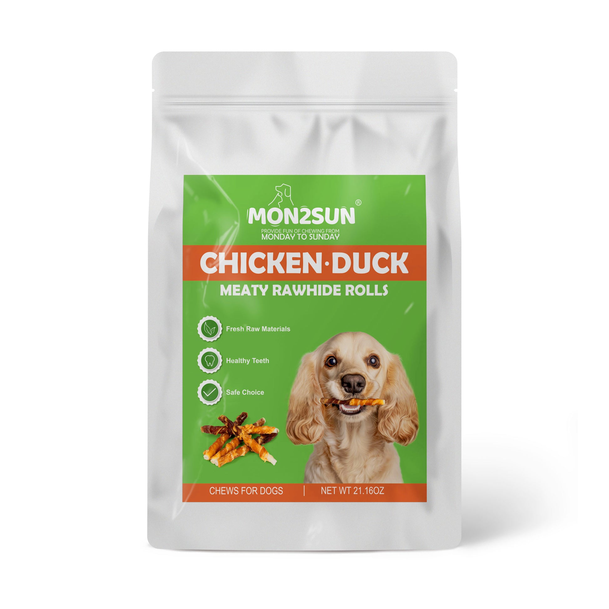 MON2SUN Dog Treats 5 Inch Double Flavor Chicken & Duck Wrapped Rawhide Sticks, Teeth Cleaning for Small Dogs - MON2SUN