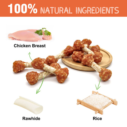 MON2UN Mini Chicken Wrapped Rawhide Dumbbells (Length: 2.5'')