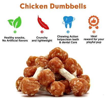 MON2UN Mini Chicken Wrapped Rawhide Dumbbells (Length: 2.5'')