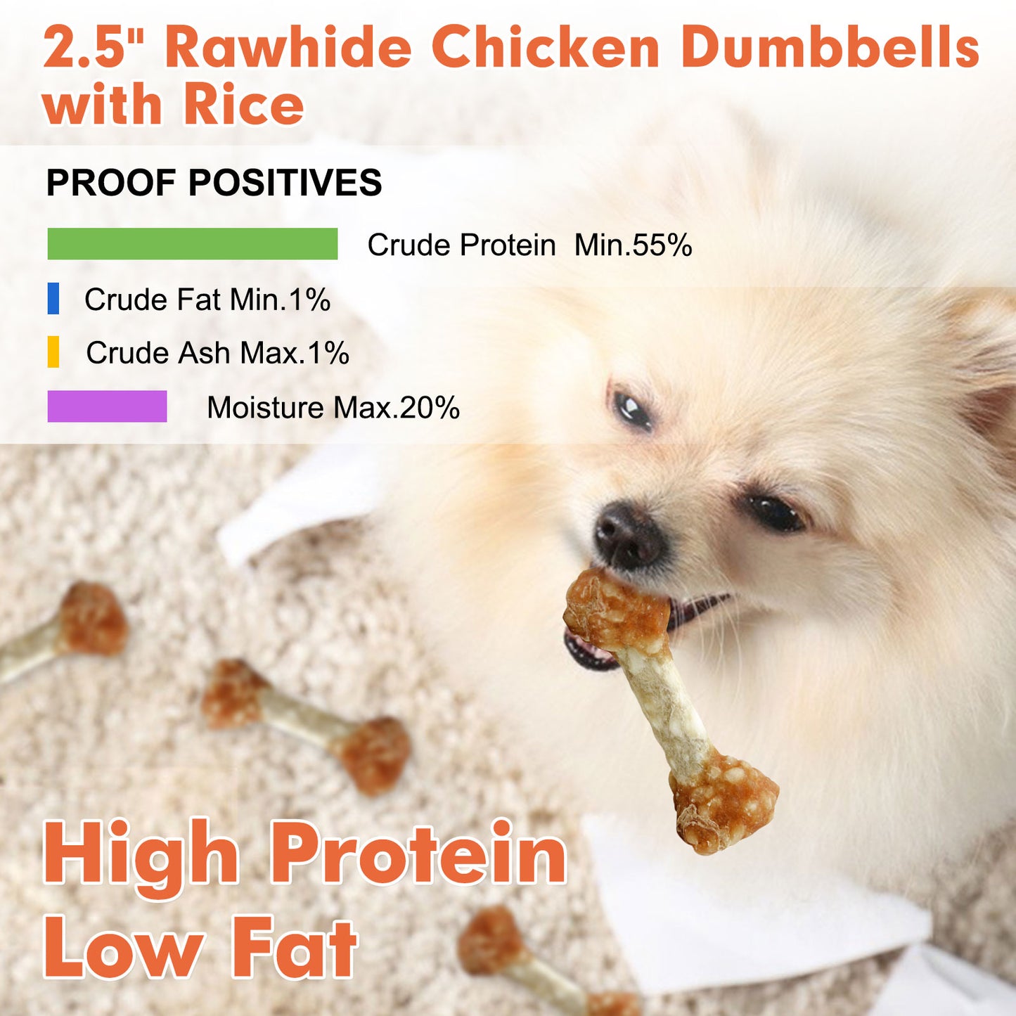 MON2UN Mini Chicken Wrapped Rawhide Dumbbells (Length: 2.5'')